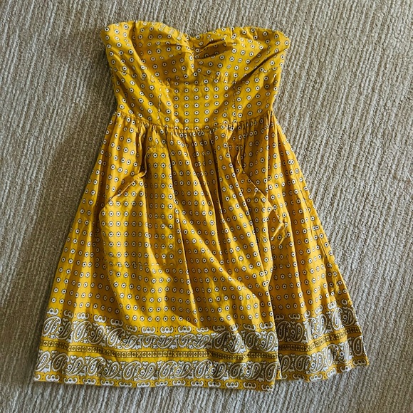 Anthropologie Girls from Savoy Yellow Bandana Strapless Dress Women's Size 4 - Picture 4 of 4